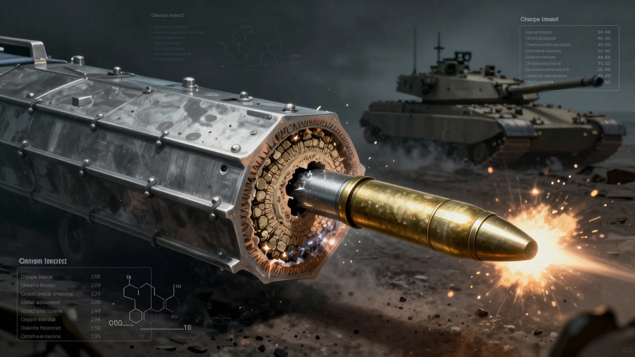 Cross-section of military armor resisting an armor-piercing round, showing internal grain structure and test data.