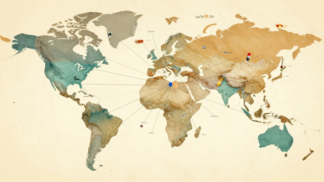 Global map showing India connected to over 150 countries by medicine supply routes.