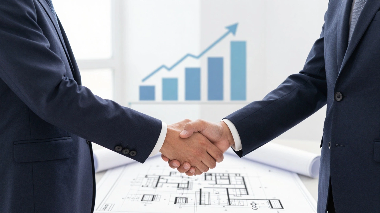 Government official and entrepreneur signing subsidy documents