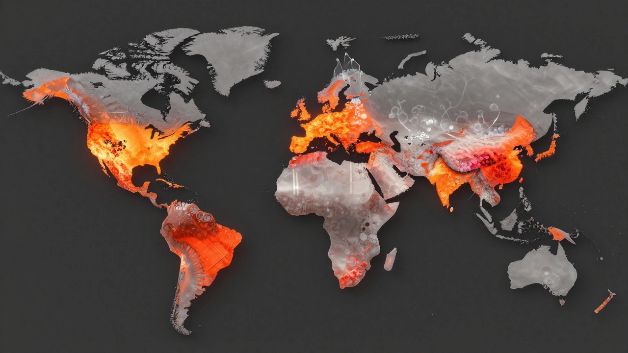 Digital map showing plastic production hotspots in China, USA, and Saudi Arabia