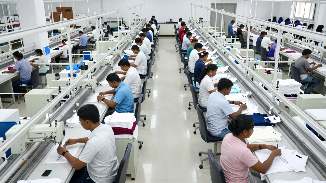 Modern industrial knitwear factory in Tiruppur producing cotton t-shirts