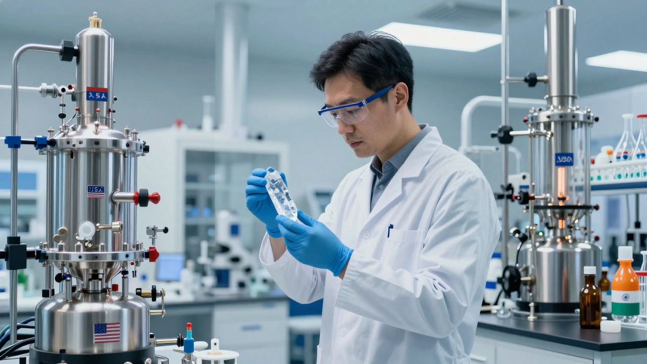 Montage of high-tech chemical labs and petrochemical reactors representing global leaders