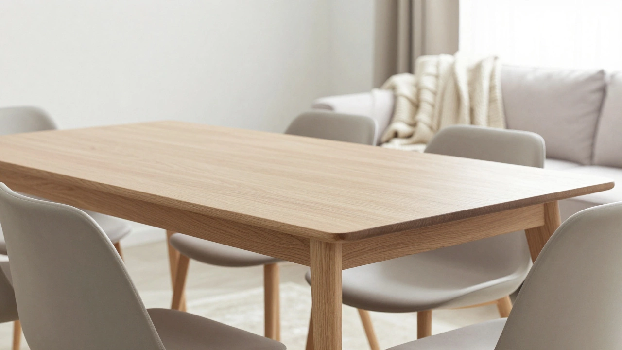 Minimalist Scandinavian dining set in a bright, cozy living room