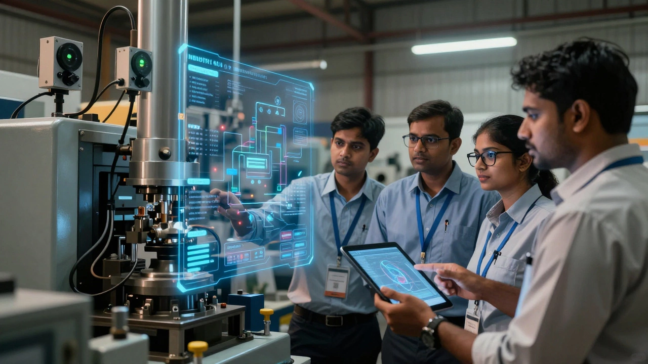 Small manufacturing unit integrating IoT sensors and digital tools for smart production.