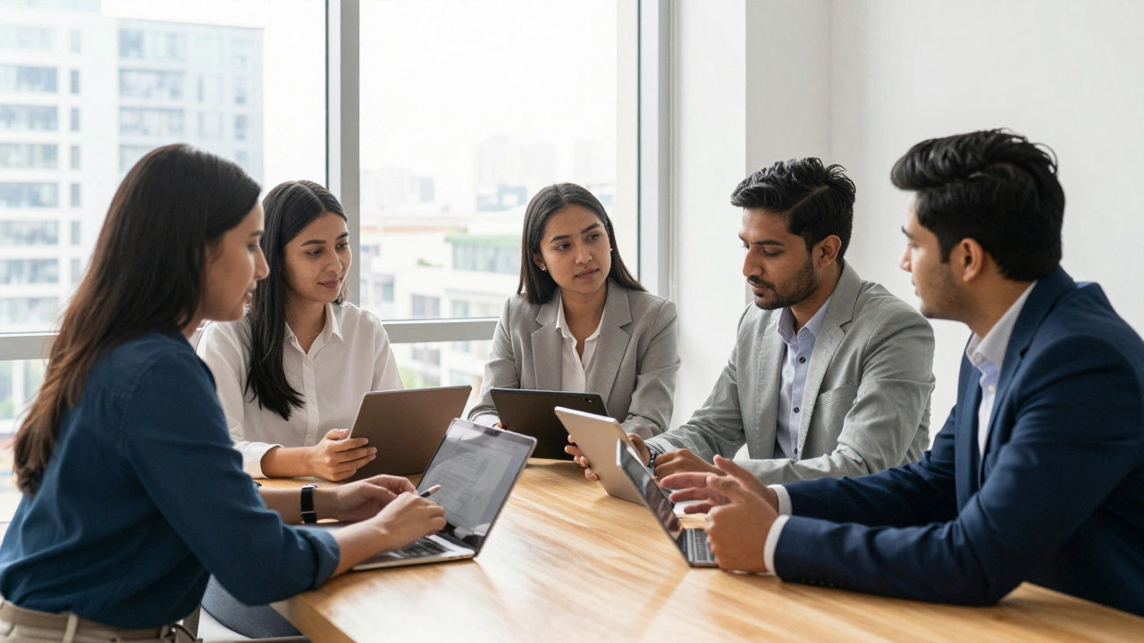 Indian professionals collaborating in a modern office setting