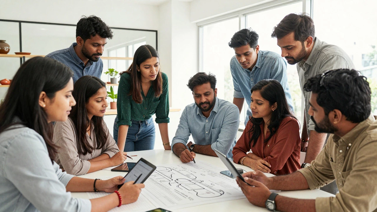 Small business owners collaborating on strategy in a bright co-working space