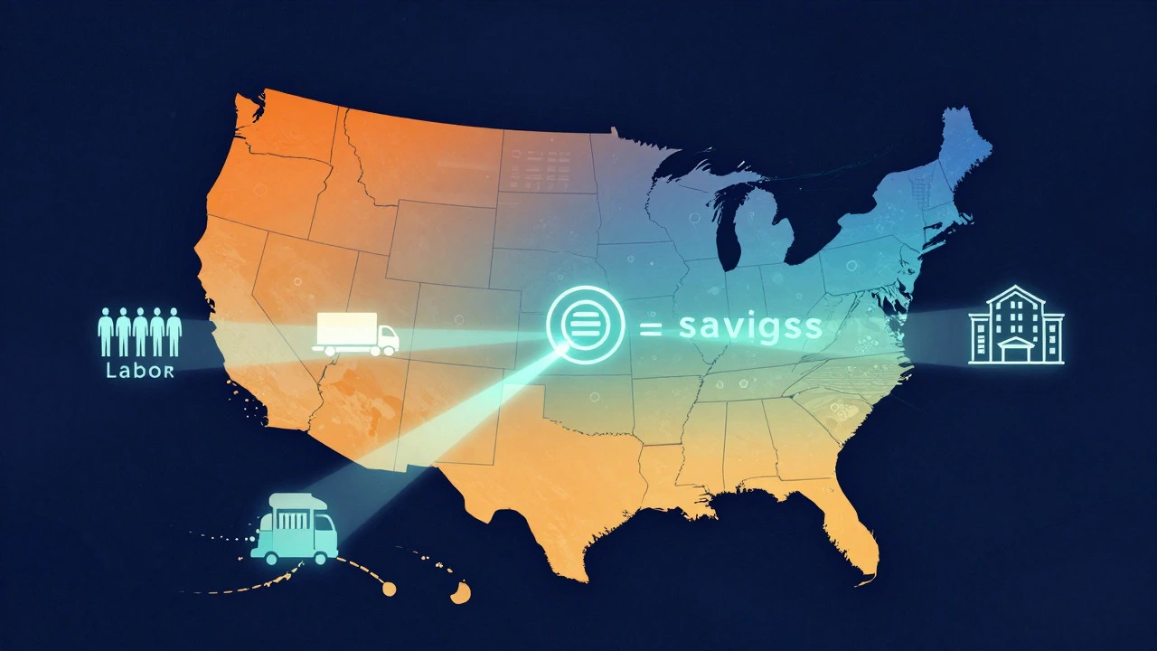 Conceptual map showing US manufacturing cost regions and logistics