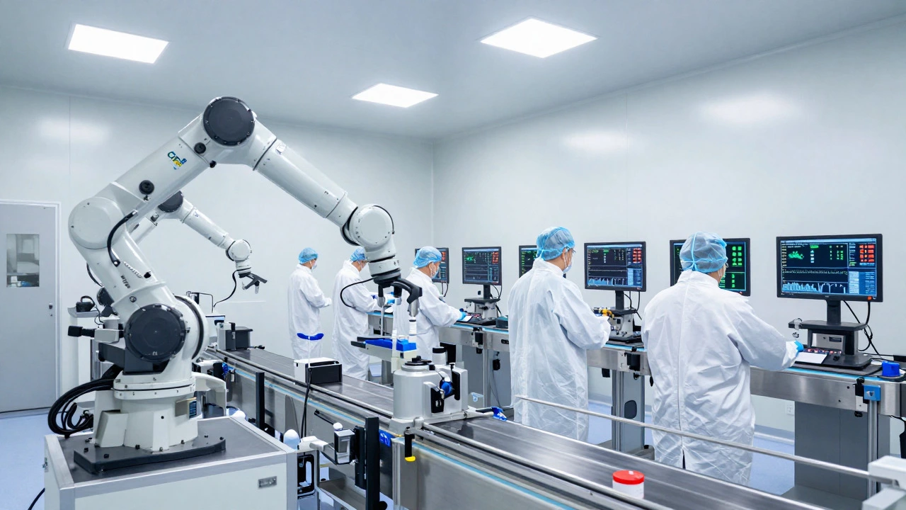 Modern automated pharmaceutical manufacturing line ensuring drug quality