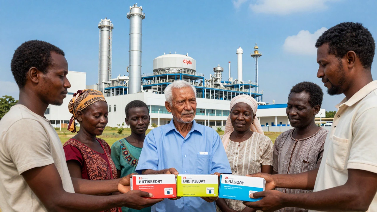 Patients receiving affordable generic HIV medication from Cipla factories