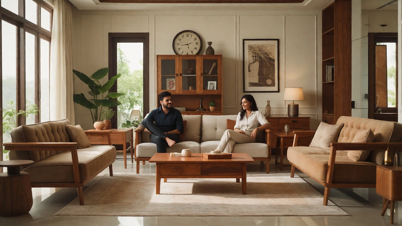 Stylish modern Indian home interior with premium solid wood furniture